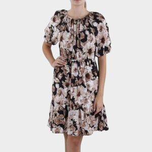 Rails Khloe Sepia Roses Floral Puff Sleeve Midi Dress XS Cotton Lyocell
